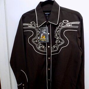 NEW The American West Men Shirt Long Sleeve Western Cowboy Embroidered Size M